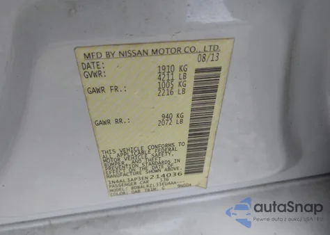 2014 Nissan Altima 2.5 S z USA, uszkodzony, nr VIN 1N4AL3AP3EN214036